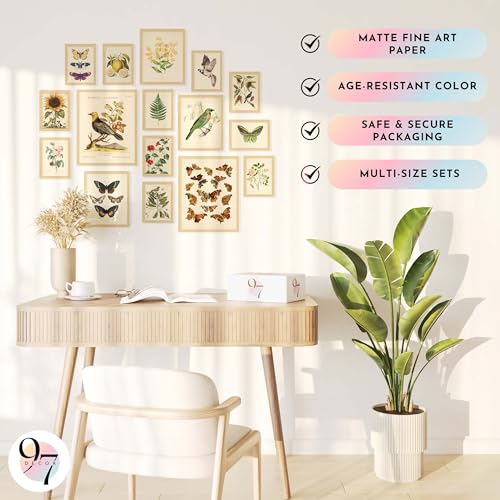 97 Decor LARGE 11x14 Vintage Botanical Wall Art Decor - Plant Posters For Room Aesthetic, Vintage Botanical Prints Nature Floral Pictures Butterfly Bird Art For Home Bedroom (Unframed) - size: UNFRAMED