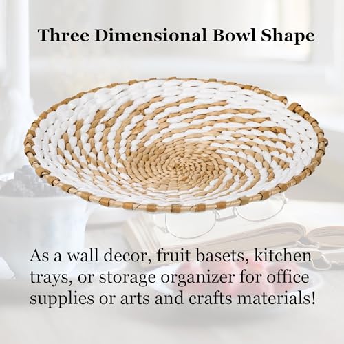 Boho Wall Basket Decor Set of 9, Woven Hanging Wall Decor Seagrass Rattan Wicker Round Handmade Rustic Flat Elegant Wall Art for Farmhouse Living Rooms Bedrooms Display Table Settings Kitchen Home