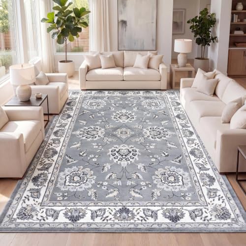 JONATHAN Y Cherie French Cottage Gray/Cream Indoor Area Rug, 3x5, Vintage, Bohemian, Easy-Cleaning for Living Room, Bedroom, Kitchen, Pet Friendly, Non-Shedding (MDP505B-3) - color: Gray/Cream, size: 3' x 5' (Rectangular)