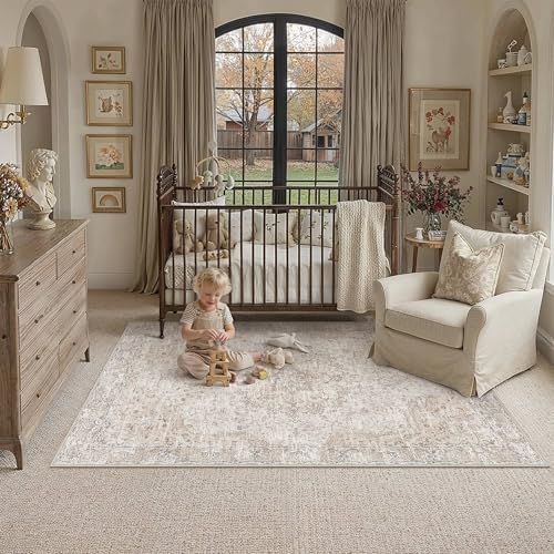 HUGEAR Area Rugs 4x6 Washable Rug for Living Room Bedroom Beige Vintage Rug Carpet Low Pile Non Slip No Shedding Soft Durable Indoor Dining Room Home Decor Floor Mat - color: Beige, size: 4' x 6' (Rectangular)