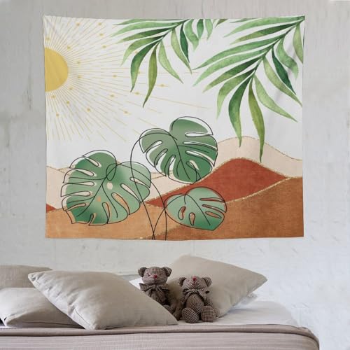 Boho Green Leaf Tapestry,Mid Century Abstract Leaves Tropical Palm Modern Minimalist Geometric Wall Hanging Neutral Home Decor Art for Living Room Bedroom Dorm 40"x30" - color: Boho Leaf-11, size: W40xL30in