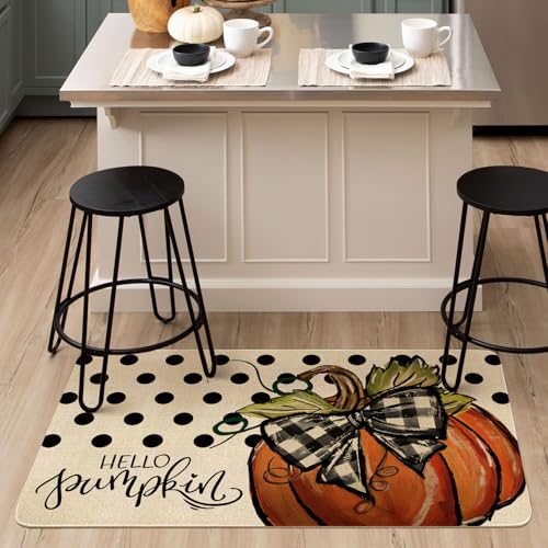 Fall Door Mat Outside,Polka Dot Hello Pumpkin Welcome Mat for Front Door,Thanksgiving Autumn Indoor Outdoor Non-Slip Rugs,Fall Doormat for Farmhouse Home Porch Decorations 30" x 17" - color: Fall 3
