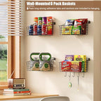 Sonyabecca 6 Pack Hanging Wall Basket for Organizing, Large Wire Basket for Storage Pantry with 5 S Hook+6 Adhesive Hook, Wall Mounted Shelf for Kitchen Bathroom - size: 13"L x 6.3"W x 6.02"H-6Pack