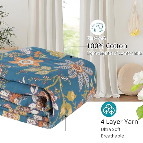Boho Throw Blanket for Couch Bed, 100% Cotton Soft Rustic Quilt 60''x 80'', Super Soft Bohemian Decor Reversible Sofa Bed Chair Blanket Cover for All Seasons(Floral) - color: Floral 8, size: 60*80 inch