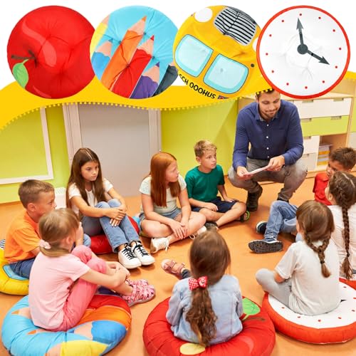 Funnymoom 4 Pcs Toddler Floor Cushion 4 Styles 16 Inch Cute Colorful Floor Cushions Meditation Yoga Pillow for Teen Reading Nook Classroom Picnic Daycare Back to School Nursery Supplies