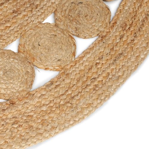 Hand Woven Jute Area Rug - 5' Round - Rustic Beige Reversible Farmhouse Rugs for Bedroom, Kitchen, Living Room - Vintage Natural Braided Entry Floor Décor Circle Boho 5 Foot Round Rug - color: Natural, size: 5' (Round)