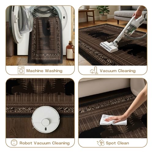 Rustic Cabin Runner Rug 3.3x7, Lodge Cabin Bear Runner Rugs, Southwestern Wild Animal Rug Non-Shedding & Easy Care, for Dining Room Kitchen Office - color: Rustic Cabin, size: 3.3' x 7'(Runner)