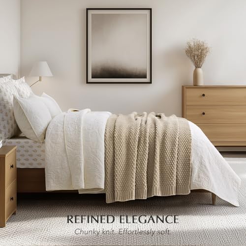 EVERGRACEHOME Chunky Chenille Knit Throw Blanket for Couch, Soft Luxurious Moss Stitch Blankets for Bed, Cozy Decorative Farmhouse Knitted Throws for Sofa, Sand Dune, 60" x 80" - color: Sand Dune, size: 60" X 80"