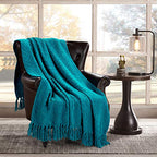HOMEIDEAS Warm Tassel Knit Blanket Throw Size for Couch Sofa Bed, Teal Green Thick Knitted Armchair Office Chair Throw Blankets, Winter Chunky Blankets(50x60) - color: Teal Green