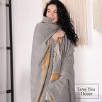 LYHome Merino Wool Blanket - Warm Throw for Cold Weather, Warmest Travel Outdoor Camping Blankets, Picnic Army and Military Throws, Comforter Soft & Cozy (55 x 79 Grey with Mustard and White Stripes) - color: Grey With Mustard and White Stripes