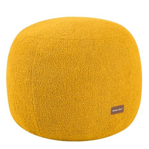 MeMoreCool Stuffed Round Pouf Ottoman Foot Rest, Floor Pouf Foot Stool with Soft Foam Chunk Filling, Small Round Ottoman Footstool Circle Footrest for Living Room, Yellow - color: Teddy Yellow