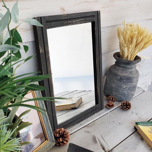 AAZZKANG Wall Mounted Mirror Small Rectangular Retro Mirrors with Wood Frame for Bedroom Living Room Bathroom Entryway - color: Pitchdark, size: 16"L x 12"W