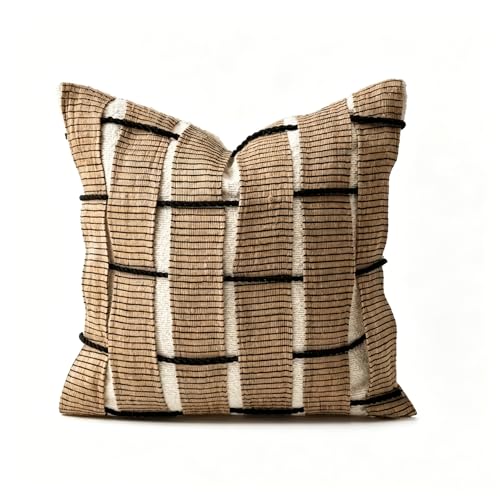 MOCOFO Semi-Handmade Woven Striped Throw Pillow Covers, French Vintage Mid-Century Decorative Cushion Case, Jute & Poly-Cotton Blend for Couch Sofa (Cover Only) (Hemp Pattern-White, 18x18) - color: Hemp Pattern-white, size: 18" x 18" (Pack of 1)
