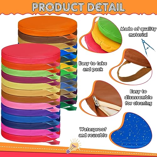 Timgle 25 Pcs Floor Cushions for Classroom 15 Inch Flexible Seating Bulk with Handles 1.6 Inch Thick Foam Floor Pillows Portable Seating for Home School Kindergarten Daycare Nursery Playroom(Round) - style: Round