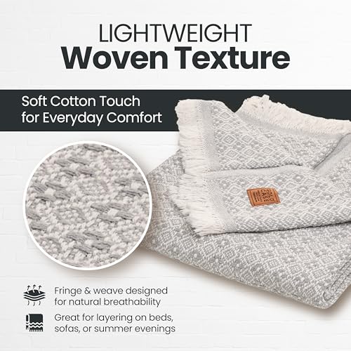Gold Case Throw Blanket for Couch - 100% Recycled Turkish Cotton Blankets & Throws - Retro Soft Throw Blankets for Living Room - Boho Decorative Woven Couch Blanket - 50x60 - Grey - color: Retro Grey, size: 50x60"