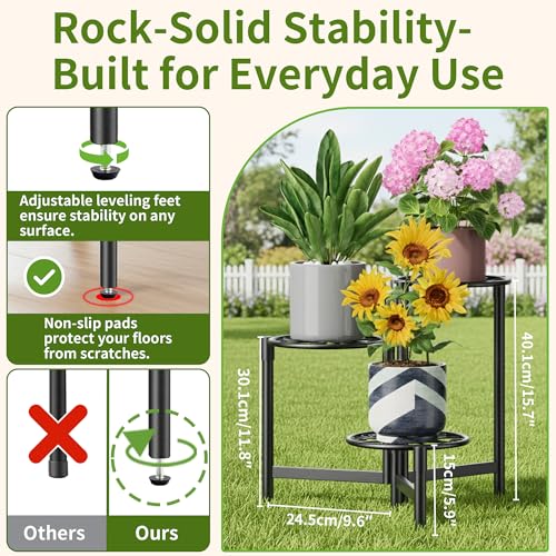 Metal Plant Stand Outdoor Indoor, 3 Tier Foldable Corner Tall Plant Shelf for Multiple Plants Flower Pot Holder Display Stand for Living Room Balcony Garden Patio -BlackS - color: BlackS, size: 3-tiers