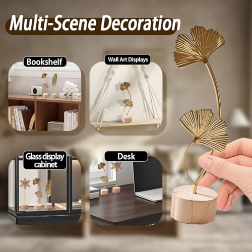 Gold Leaf Home Decor Set - Metal Leaves Statues, Modern Artistic Sculptures for Living Room, Office, Shelf & Home Decorative, Handmade 3D Botanical Accents (Monstera, Feather, Ginkgo, 3PCS) - color: Monstera, Feather, Ginkgo