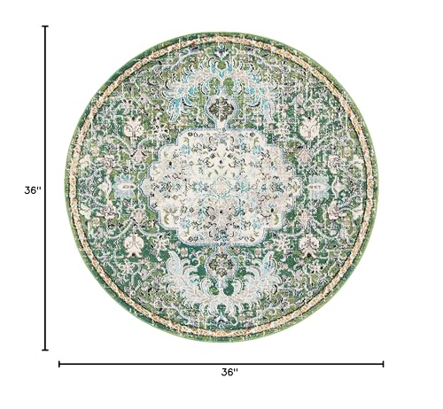 SAFAVIEH Madison Collection 3' Round Green / Turquoise MAD447Y Boho Chic Medallion Distressed Non-Shedding Dining Room Entryway Foyer Living Room Bedroom Area Rug - color: Green/Turquoise, size: 3' (Round)