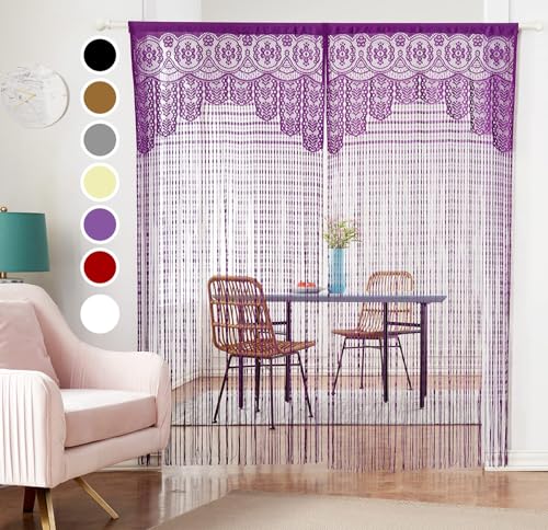 HSYLYM String Door Privacy Lace Curtain Macrame Boho Doorway Window Curtains for Wall Divider Windows Door Covers Decorative Room Separation (35×79in/90×200cm,Purple) - color: Purple, size: 35"W x 79"L (Pack of 1)