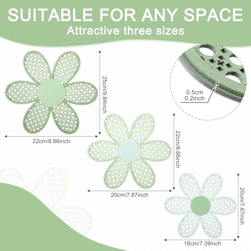 Maitys 3 Pieces Boho Daisy Wall Decor Natural Rattan Flower Wall Hanging Art Wooden Boho Art Nursery Flowers Farmhouse Hanging Decor for Home Office Nursery(Gradient Sage Green) - color: Gradient Sage Green