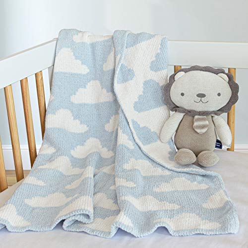 Living Textiles Blue Clouds Chenille Soft Baby Blanket Reversible Premium Cozy Fabric for Best Comfort - for Infant,Toddler,Newborn,Nursery,Boy,Unisex,Throw,Crib,Stroller,Gift, Blue Clouds 40x30 - color: Blue Clouds