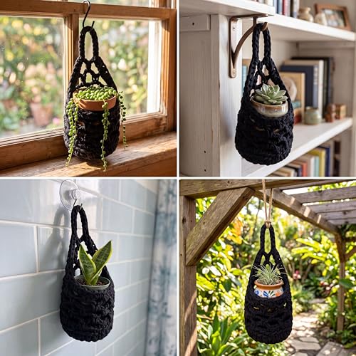 6 Pk Wall Planters for Indoor Macrame Plant Hanger Boho Wall Mounted Flower Baskets Hanging Planter, Plants and Pots are Not Included (Black,4 x 8 Inch) - color: Black, size: 4 x 8 Inch