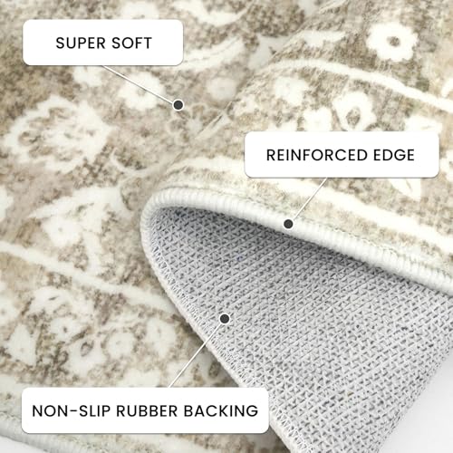 Vintage Entryway Rug Indoor, Beige Taupe Washable 2x3, Neutral Small Area Non-Slip Throw Accent Floral Kitchen Rug Print Faux Wool Super Soft Front Door Floor Carpet for Foyer Bedroom - color: Beige Taupe, size: 2' x 3' (Rectangular)
