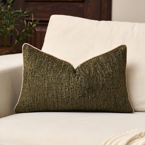 Yangest Chenille Pillow Cover 12 x 20 Inches, Thick Textured Rectangle Throw Pillow Cover Farmhouse Modern Soft Accent Couch Neutral Pillow Cover for Living Room Bedroom, Green - color: Olive Green, size: 20" x 12" (Pack of 1)