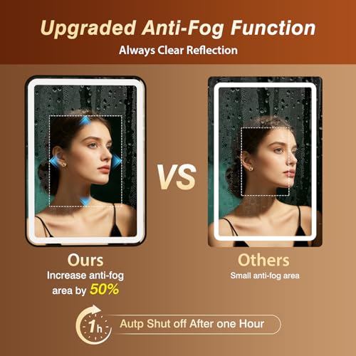 32x40 Inch LED Bathroom Mirror with Black Frame,Front and Backlit Vanity Mirror,Tempered Glass,Stepless Dimmable Wall Mirrors with Anti-Fog, 3 Colors, Memory, Waterproof, LED Smart Bathroom Mirror - color: Black, size: 32"L x 40"W