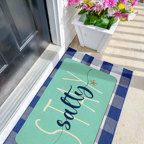 Summer Door Mat,Stay Salty Beach Ocean Indoor Outdoor Non-Slip Doormat,Entryway Front Porch Farmhouse Summer Welcome Door Rug Colorful for Entrance Decor 30" x 17" - color: Summer Stay Salty