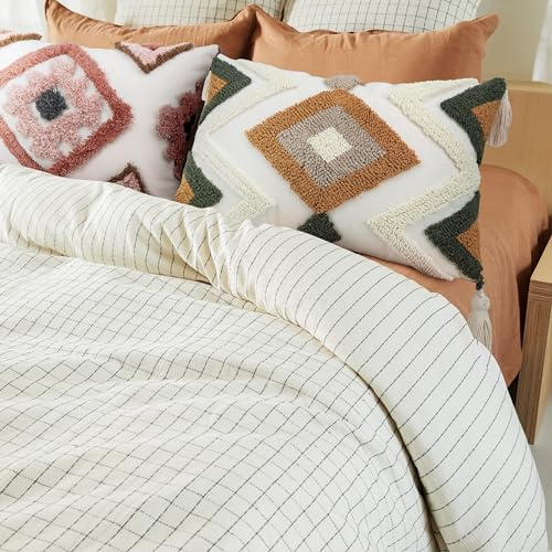 Woven Tufted Boho Throw Pillow Covers 12x20, Farmhouse Pillows Cover Cases Cushion with Tassels, Neutral Decorative Square Pillowcases for Couch Bed Sofa Living Room Bedroom Aesthetic Brown - color: Brown01, size: 20" x 12" (Pack of 1)