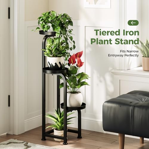 Bamworld Tall Plant Stand Indoor Outdoor, Corner Metal Flower Pot Stands for Multiple Plants, 3 Tier Heavy Duty Plant Shelf for Patio Garden Balcony Living Room Bedroom - color: Matte Black, style: Spiral 3Tier