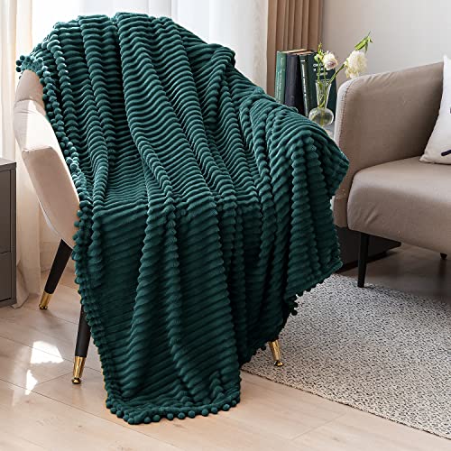 DISSA Fleece Blanket Queen Size – 71x80, Green - Soft, Plush, Fluffy, Fuzzy, Warm, Cozy – Perfect Throw for Couch, Bed, Sofa - with Pompom Fringe - Flannel Blanket - color: Green, size: 71x80"