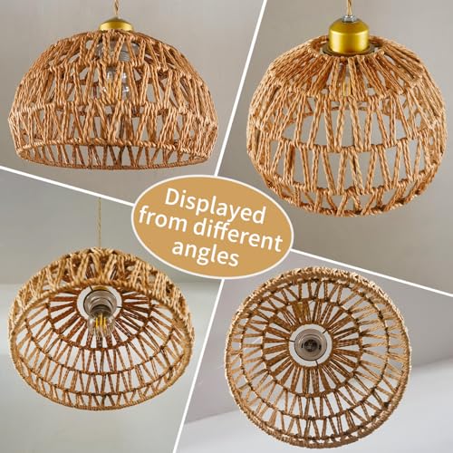 Bohemian-style woven pendant light, adjustable, Woven Hanging Lighting ,11.5"featuring a woven shade and E26 socket. Ideal for kitchen islands, farmhouses, bedrooms, and living rooms. (Bulb not ) - color: 11.5”hemispherical shaped