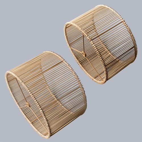 Drum Table shades Woven Bamboo Lamp Shade 2Set Lampshades DIY Natural Boho Hand Crafted - color: Natural/light brown