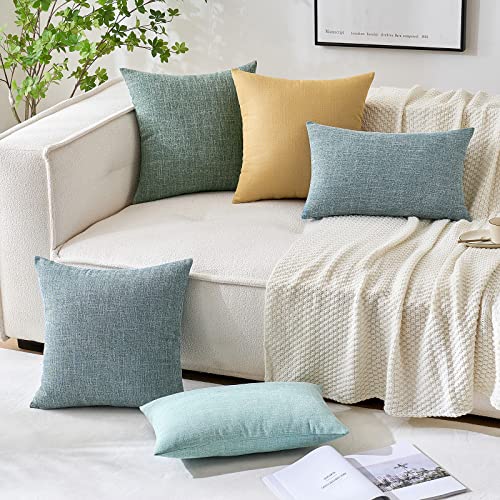 MIULEE Pack of 2 Decorative Linen Burlap Coastal Pillow Covers Farmhouse Boho Accent Pillowcases for Sofa Car Couch Bedroom Living Room Decor 12x20 Inch Teal - color: Teal, size: 20" x 12" (Pack of 2)