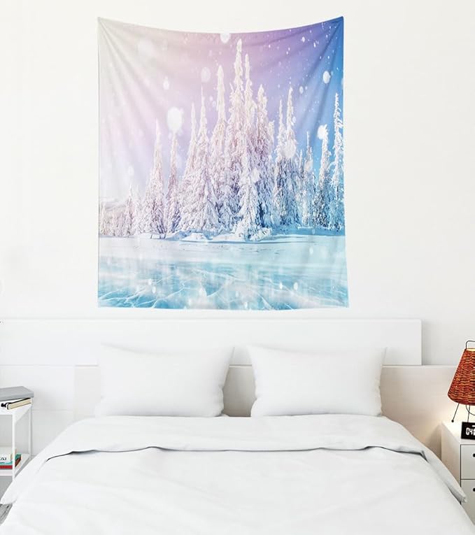 EMMTEEY Fantasy Forest Tapestry Mysterious Landscape Blue Ice Lake Frozen Magical Snow Tree 60X50 Tapestries for Women