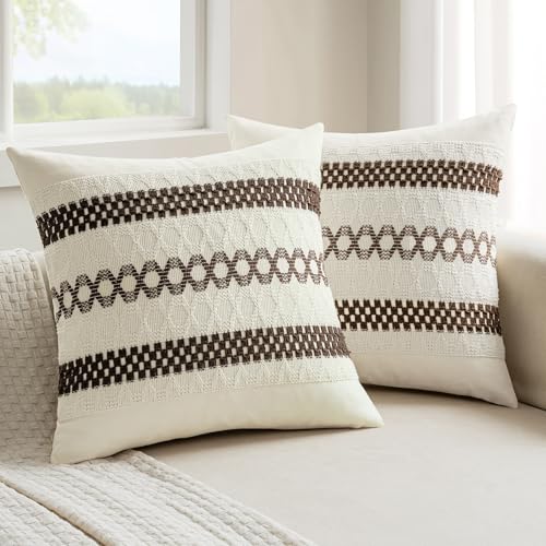 MIULEE Set of 2 Dark Brown Boho Decorative Pillow Covers 18x18 Inch Farmhouse Rustic Couch Throw Pillows Modern Spring Cotton Cushion Covers Retro Cute Macrame Woven Home Decor for Bed Sofa Chair - color: Dark Brown, size: 18" x 18" (Pack of 2)