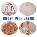 Large Wicker Picnic Basket with Handles,Handle Sturdy Woven Body with Removable and Washable Lining,Outdoor Camping,Gift Packing,Garden Picking, Storage.White Flower - color: White Flower