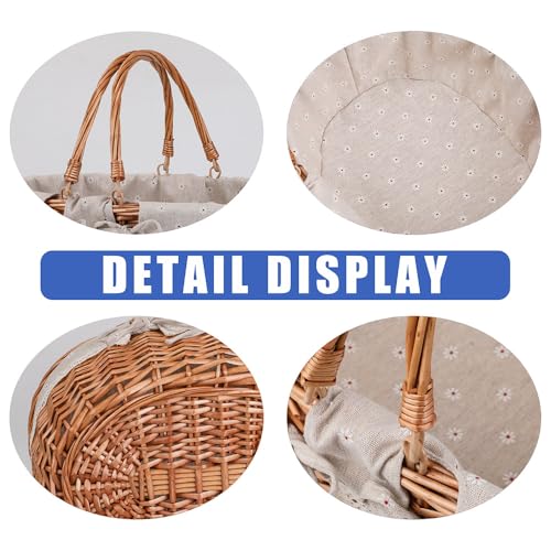 Large Wicker Picnic Basket with Handles,Handle Sturdy Woven Body with Removable and Washable Lining,Outdoor Camping,Gift Packing,Garden Picking, Storage.White Flower - color: White Flower