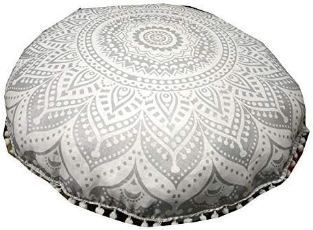 Large Round seat Floor Cushion Chair Ottoman Cover Pouf Pillow Meditation Floor Cushions for Adults Seating pouffe Ottoman Throw Covers Craft Room Furniture for Sitting Cover Silver, 32" Round