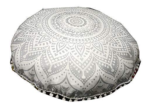 Large Round seat Floor Cushion Chair Ottoman Cover Pouf Pillow Meditation Floor Cushions for Adults Seating pouffe Ottoman Throw Covers Craft Room Furniture for Sitting Cover Silver, 32" Round - color: Silver, size: 32" Round