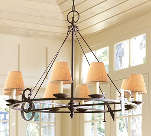 Small Lamp Shade Set of 6 Chandelier Shades 3" X 6" X 5" Burlap Lampshade Clip On Bulb Farmhouse Chandelier Shade - color: Natural