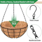 16 Inch Hanging Planters for Outdoor Plants,4 Pack Large Hanging Baskets for Plants Outdoor Metal Hanging Baskets with Thick Coco Coir Liners, Round Flower Pots for Porch Garden Ferns & Petunias - size: Large-16inch