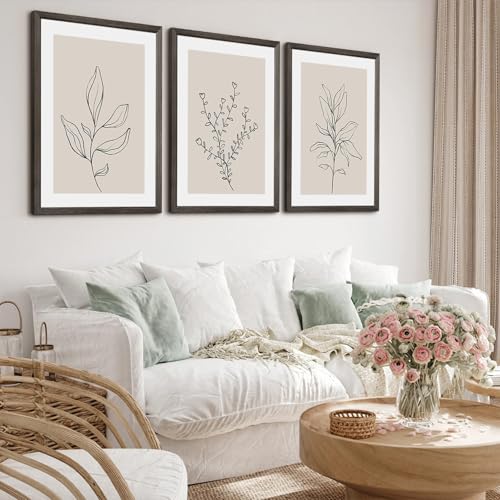 Botanical Wall Art Decor Neutral Wall Decor Boho Beige Canvas Wall Art Botanical Minimalist Pictures Neutral Prints Beige Posters Boho Artwork for Room Bedroom 12x16x3 Inch Wood Framed - color: Beige Art Framed, size: 16"L x 12"W