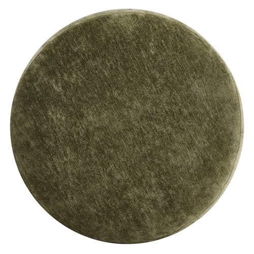 Upholstered Round Ottoman Set of 2, Green Pouf Ottoman, Modern Footstool with Soft Padded Seat & Solid Wood Frame, Multifunctional Vanity Stool Accent Seat for Living Room and Bedroom, Chenille - color: Green Chenille, size: Set of 2
