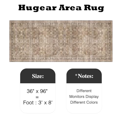 HUGEAR 3x8 Runner Rug Hallway Vintage Brown Machine Washable Retro Floral Low Pile Carpet Vacuumable Distressed Long Throw Rug Bedroom Office Bathroom Kitchen Laundry Non Slip Soft Lightweight - color: Retro | Brown, size: 3' x 8' (Runner)