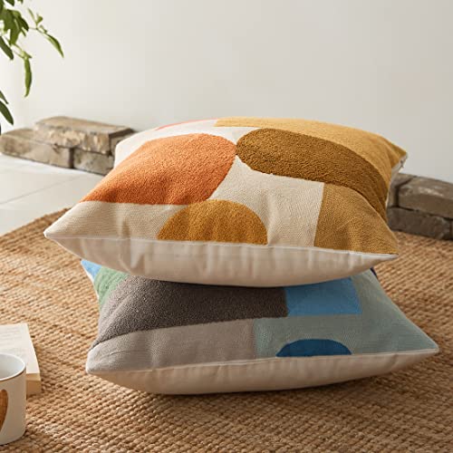 vctops Boho Geometric Tufted Decorative Throw Pillow Cover Farmhouse Cotton Embroidery Accent Square Cushion Case for Couch Sofa Bed (EmbroideryG, 18"x18") - color: Embroideryg, size: 18" x 18" (Pack of 1)