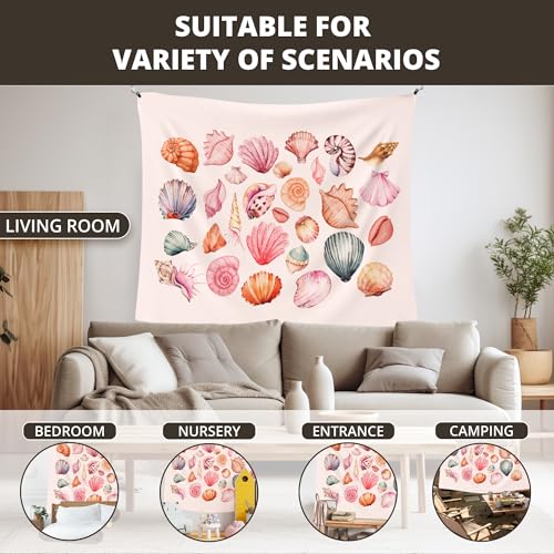 WAITPI Pink Beach Coastal Tapestry Wall Hanging for Bedroom, Ocean Seashell Wall Tapestries, Pink Beach Coastal Walls Hanging Room Decor Tapestry for Girls Women Home Living Room Dorm 50x60 inch - size: 60"L x 50"W