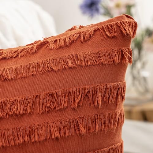 MIULEE Set of 2 Fall Decorative Boho Throw Pillow Covers Linen Striped Jacquard Pattern Cushion Covers for Sofa Couch Living Room Bedroom 16x16 Inch Burnt Orange - color: Burnt Orange, size: 16" x 16" (Pack of 2)